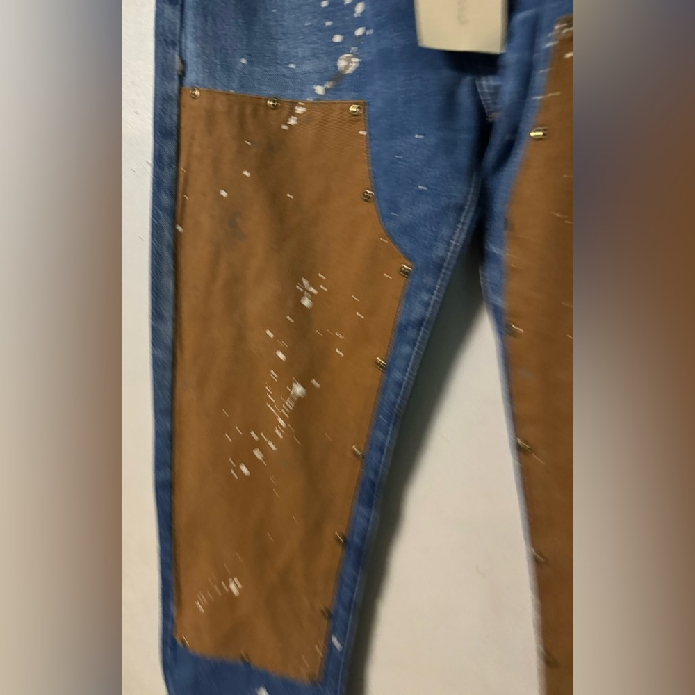 Tricia Fix Light Blue Denim Jeans with Brown Patch Panels - Picture 5 of 8